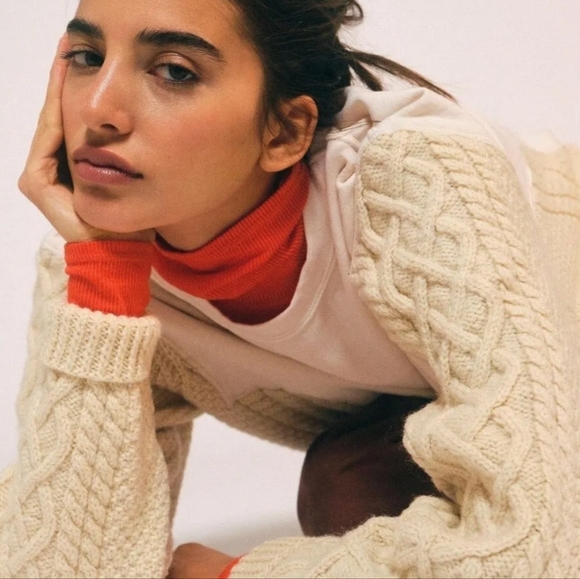 Free People Tricia Fix Mix And Match Pullover Sweater Chunky Cable Knit Wool - Picture 2 of 9